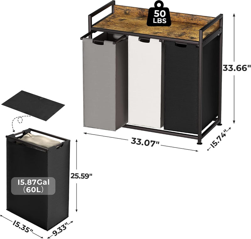 300L Laundry Basket 5 Compartments Hamper with Shelf