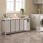 300L Laundry Basket 5 Compartments Hamper with Shelf