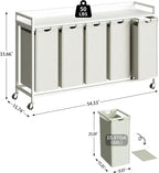 300L Laundry Basket 5 Compartments Hamper with Shelf