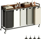 300L Laundry Basket 5 Compartments Hamper with Shelf