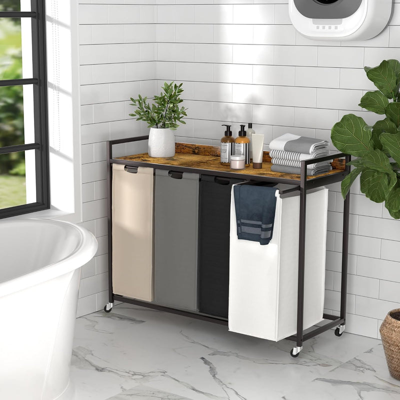 300L Laundry Basket 5 Compartments Hamper with Shelf