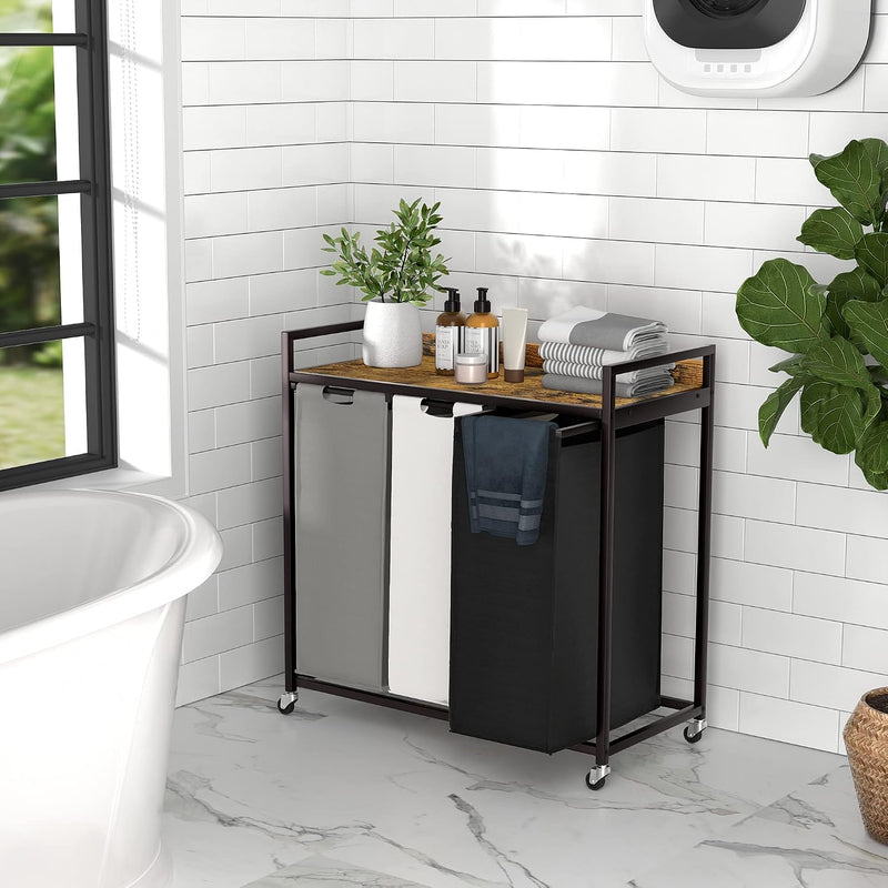 300L Laundry Basket 5 Compartments Hamper with Shelf