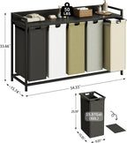 300L Laundry Basket 5 Compartments Hamper with Shelf