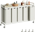 300L Laundry Basket 5 Compartments Hamper with Shelf