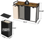 300L Laundry Basket 5 Compartments Hamper with Shelf