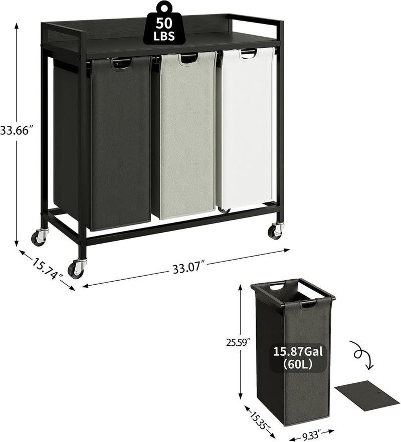 300L Laundry Basket 5 Compartments Hamper with Shelf