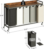 300L Laundry Basket 5 Compartments Hamper with Shelf