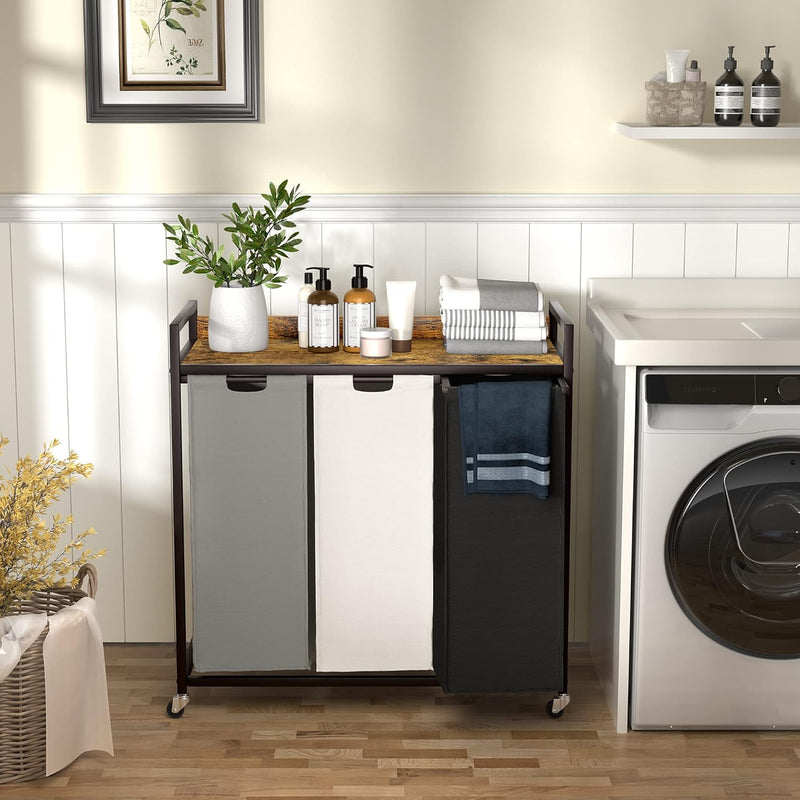 300L Laundry Basket 5 Compartments Hamper with Shelf