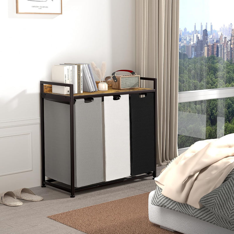 300L Laundry Basket 5 Compartments Hamper with Shelf