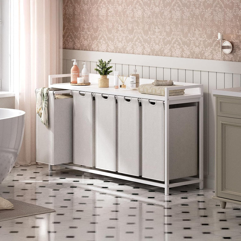 300L Laundry Basket 5 Compartments Hamper with Shelf