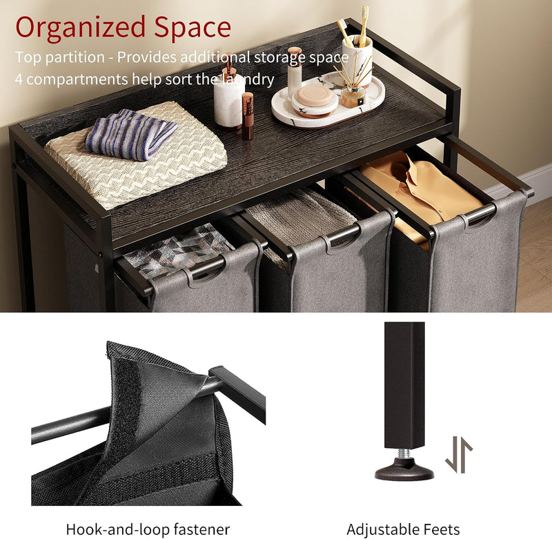 300L Laundry Basket 5 Compartments Hamper with Shelf