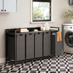 300L Laundry Basket 5 Compartments Hamper with Shelf