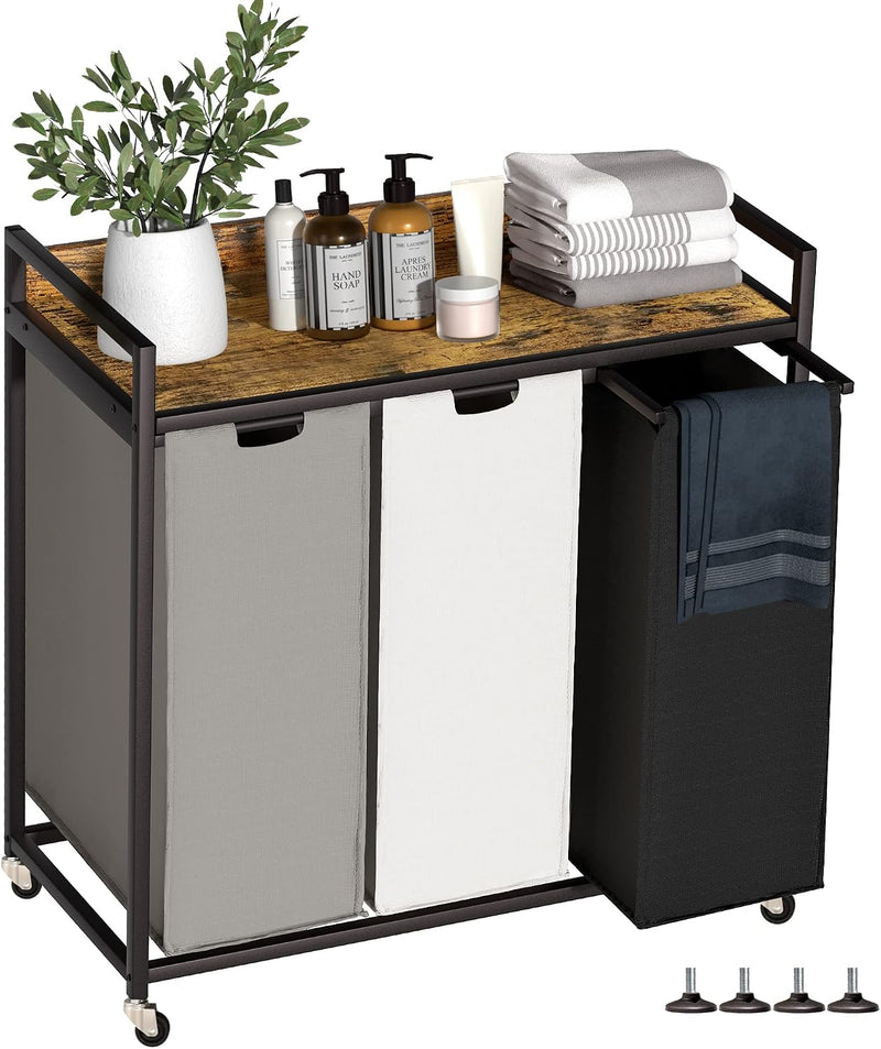 300L Laundry Basket 5 Compartments Hamper with Shelf