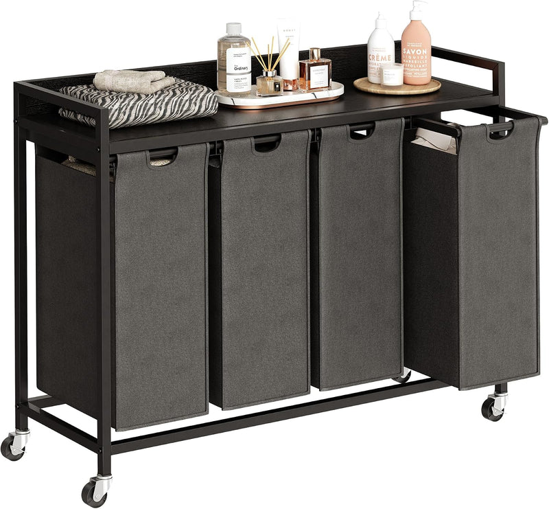 300L Laundry Basket 5 Compartments Hamper with Shelf