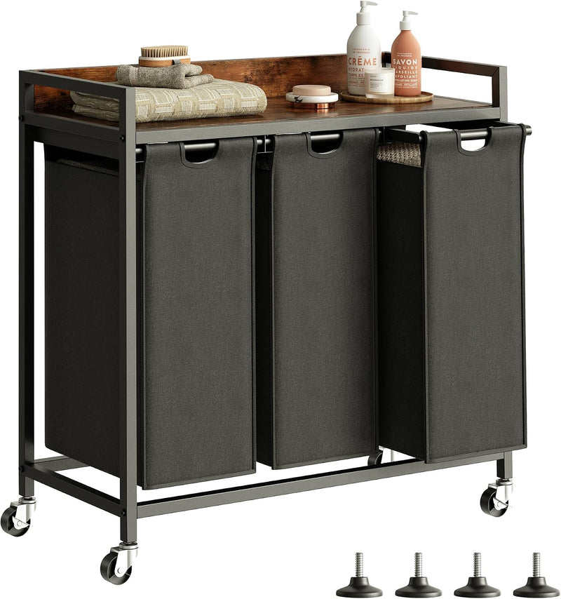 300L Laundry Basket 5 Compartments Hamper with Shelf