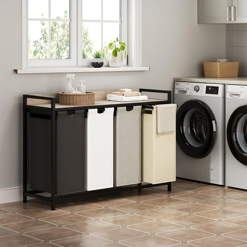 300L Laundry Basket 5 Compartments Hamper with Shelf