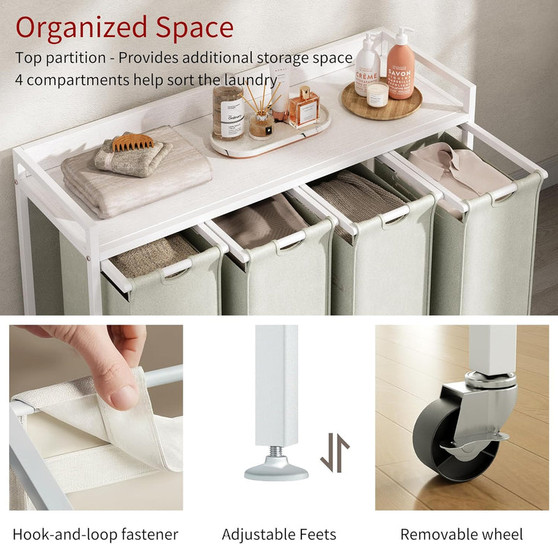 300L Laundry Basket 5 Compartments Hamper with Shelf