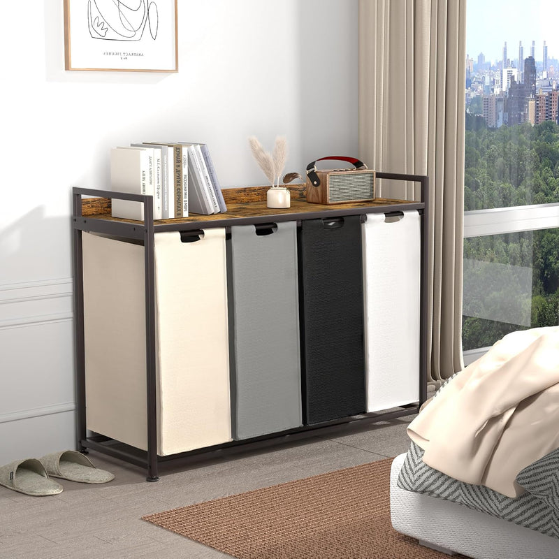 300L Laundry Basket 5 Compartments Hamper with Shelf