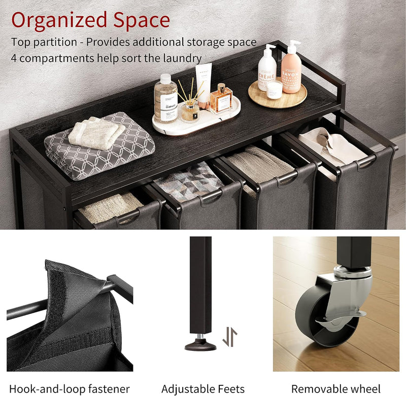 300L Laundry Basket 5 Compartments Hamper with Shelf