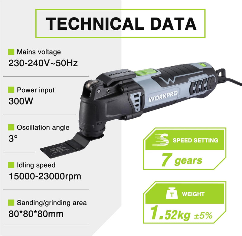 300W Oscillating Multi Tool Kit Rpm 7 Speed