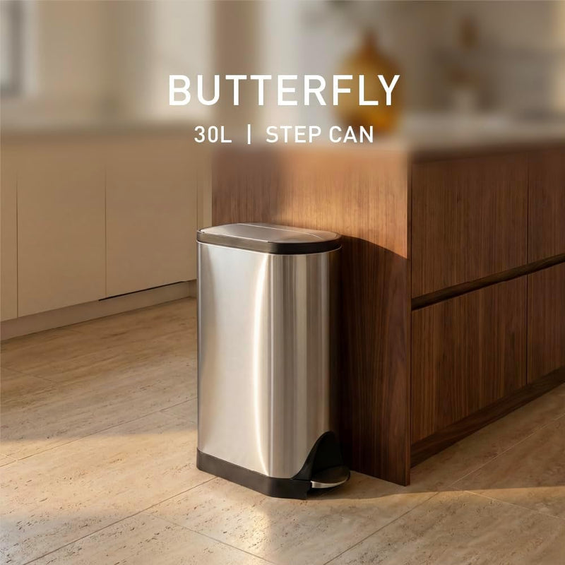 30L Slim Butterfly Kitchen Pedal Bin