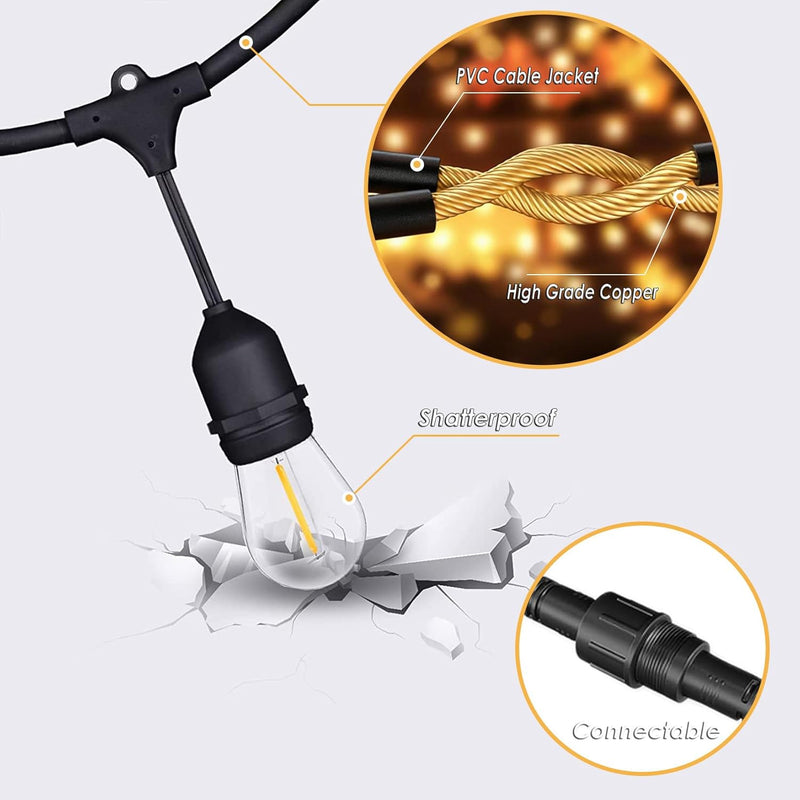 30m Festoon Lights Outdoor with Dimmerremote 32 LED
