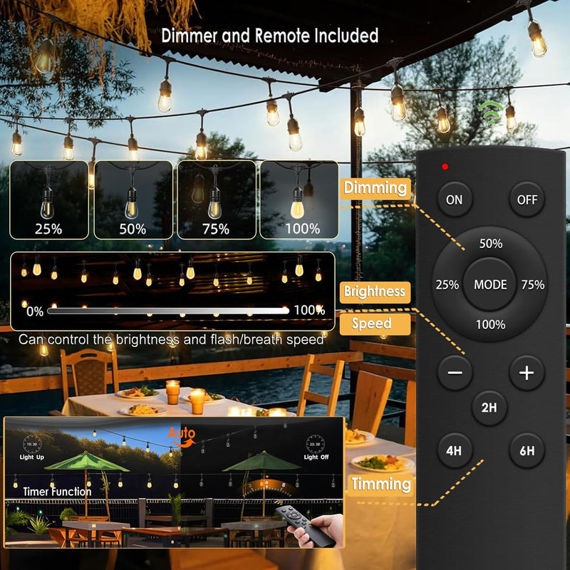 30m Festoon Lights Outdoor with Dimmerremote 32 LED