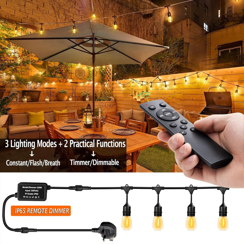 30m Festoon Lights Outdoor with Dimmerremote 32 LED