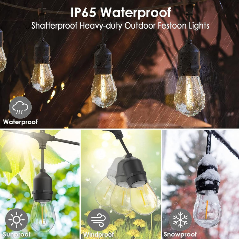 30m Festoon Lights Outdoor with Dimmerremote 32 LED