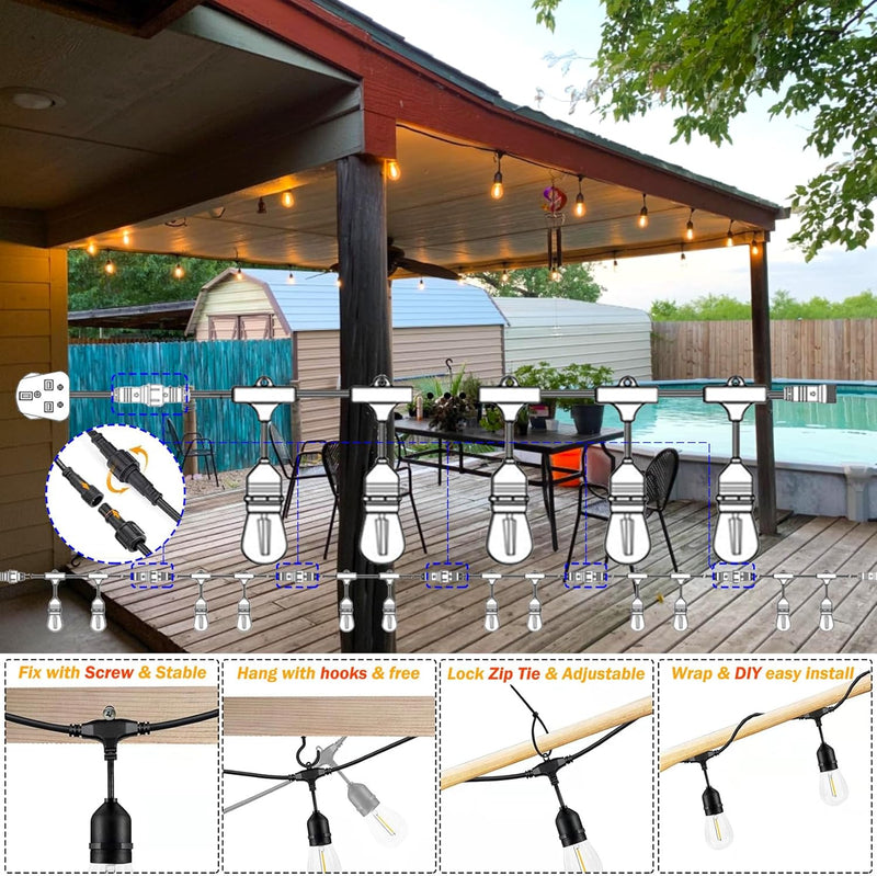 30m Festoon Lights Outdoor with Dimmerremote 32 LED