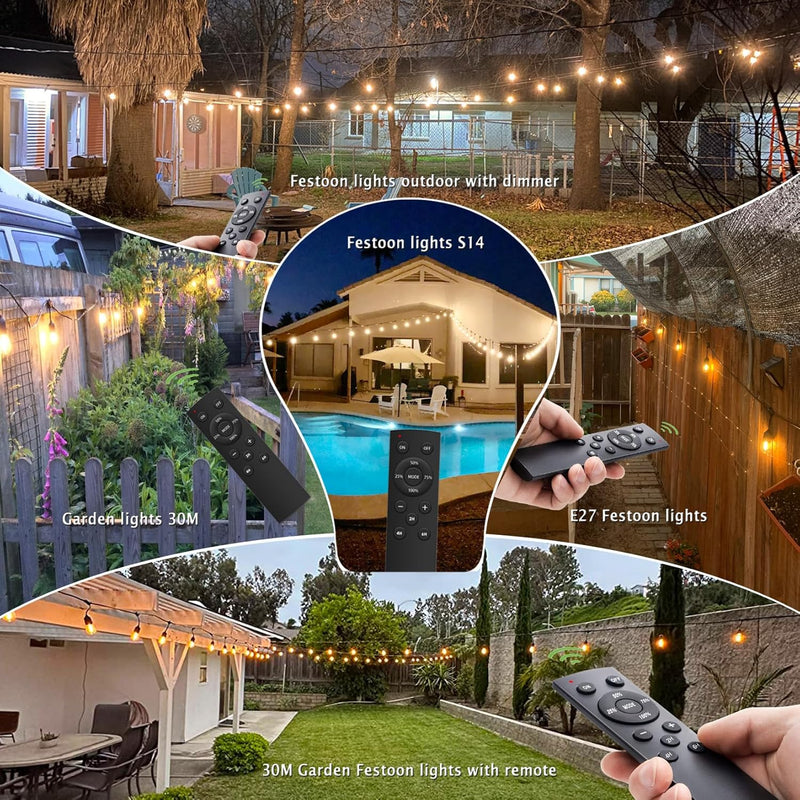 30m Festoon Lights Outdoor with Dimmerremote 32 LED