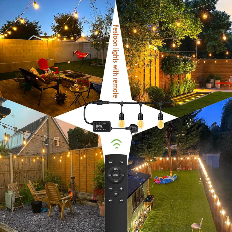 30m Festoon Lights Outdoor with Dimmerremote 32 LED