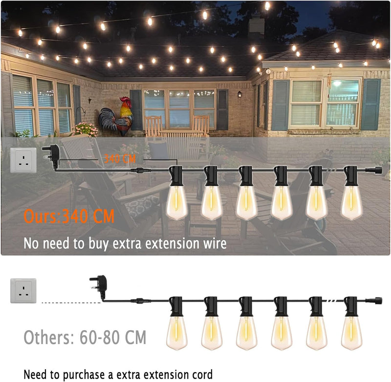 30m Festoon Lights Outdoor with Dimmerremote 32 LED