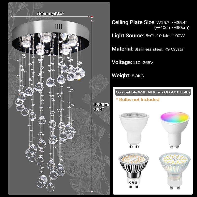 31" Spiral Crystal Chandelier Ceiling Light Raindrop Pendant
