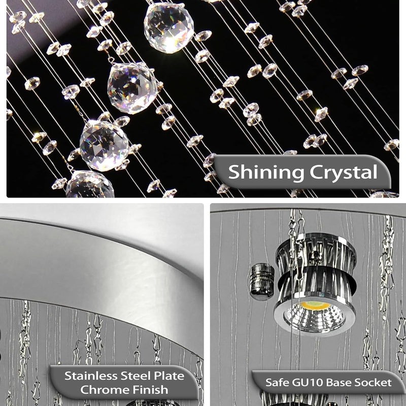 31" Spiral Crystal Chandelier Ceiling Light Raindrop Pendant