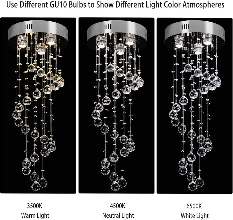 31" Spiral Crystal Chandelier Ceiling Light Raindrop Pendant