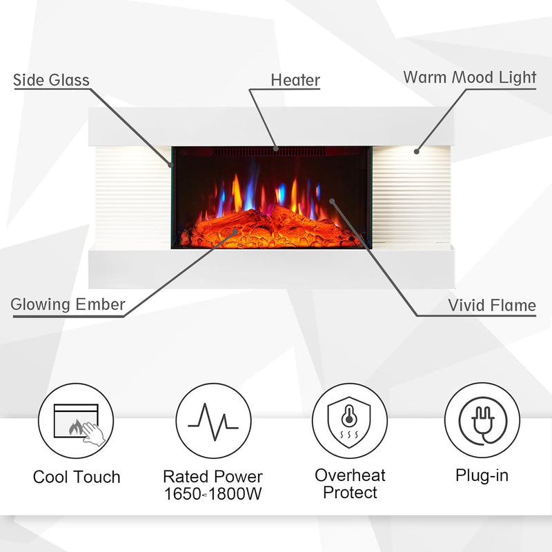 32" 82CM Wall Mounted Fireplace All-In-One with Downlights