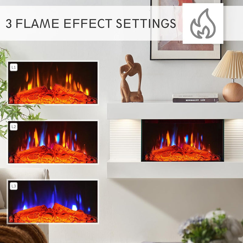 32" 82CM Wall Mounted Fireplace All-In-One with Downlights
