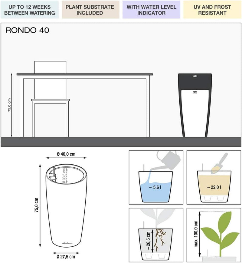 Rondo 32 Self Watering Planter Large Plastic (1 Pack)