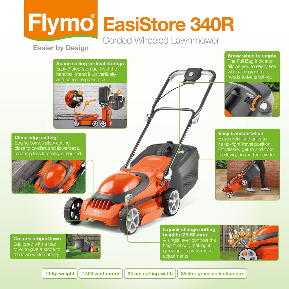 340r Corded Electric Wheeled Lawnmower 1400W Gives