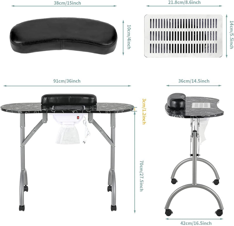 35''l Portable Foldable Vented Beauty Manicure Table Nail