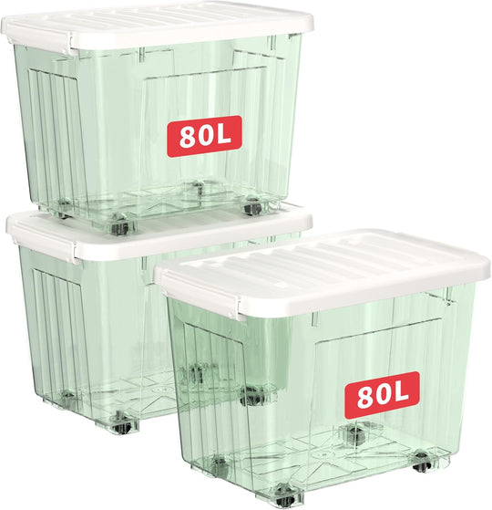 35L Plastic Storage Boxes with Wheels Lidded Box (4 Pack)