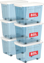 35L Plastic Storage Boxes with Wheels Lidded Box (4 Pack)
