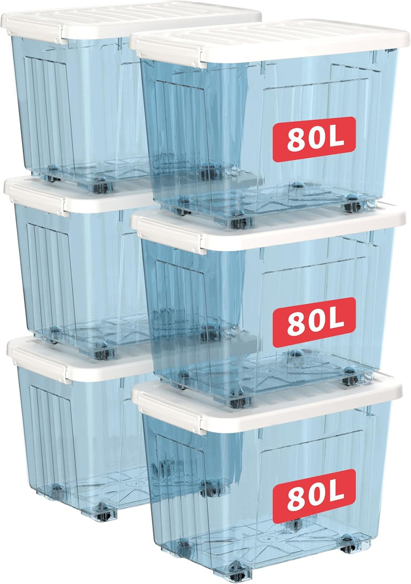 35L Plastic Storage Boxes with Wheels Lidded Box (4 Pack)