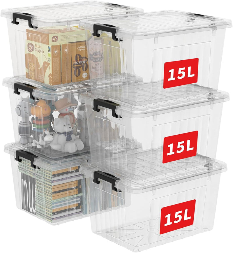 35L Plastic Storage Boxes with Wheels Lidded Box (4 Pack)