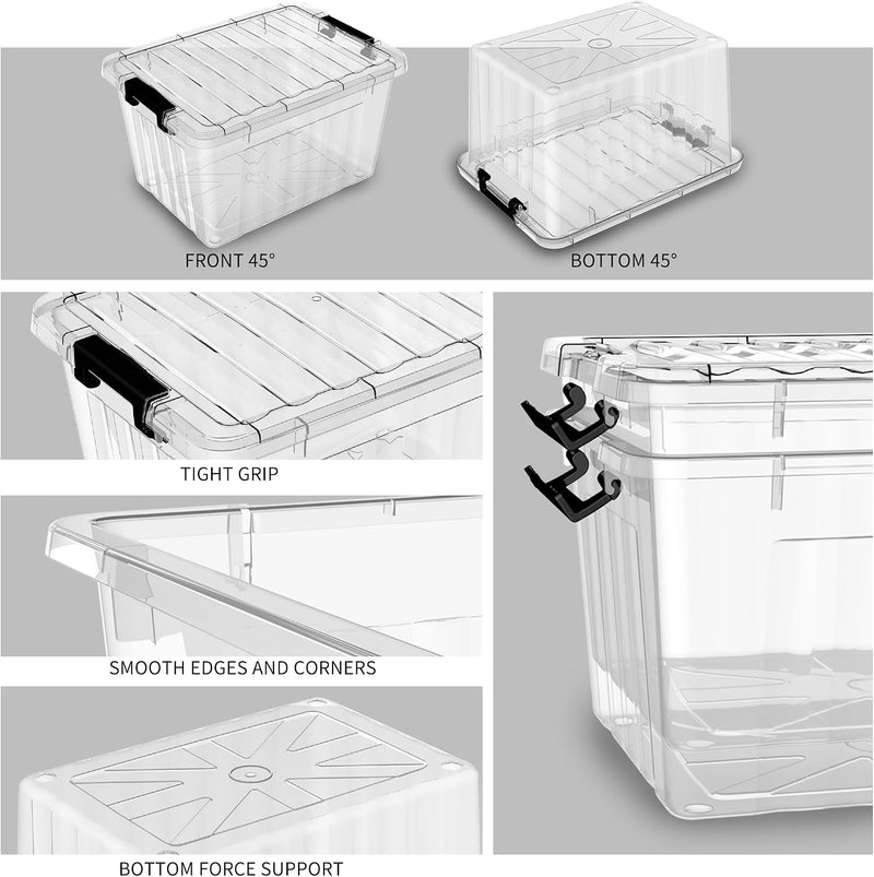 35L Plastic Storage Boxes with Wheels Lidded Box (4 Pack)