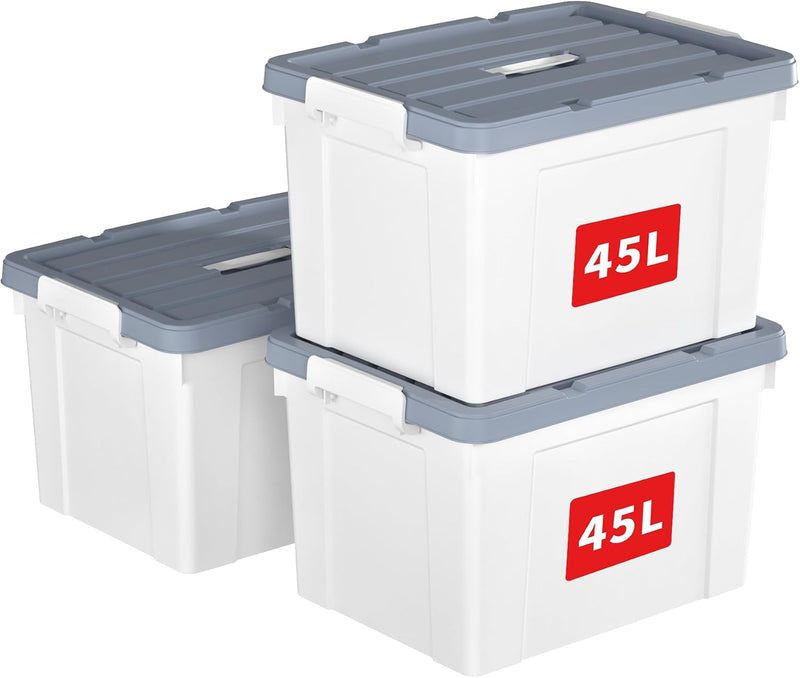 35L Storage Boxes Carry Plastic Box with Lids (3 Pack)