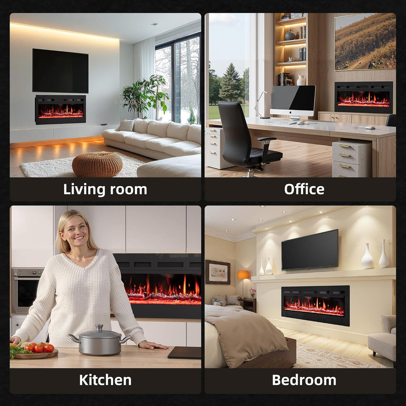 36" 92CM Electric Fireplace Adjustable 12 Colour Flame