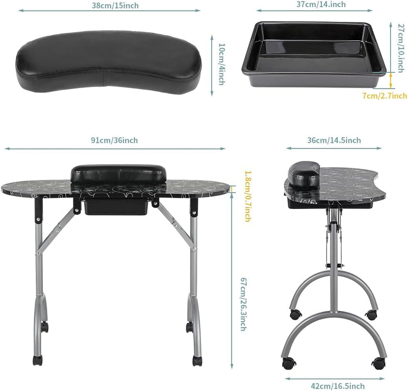 36''l Portable Foldable Manicure Table Nail Technician Desk