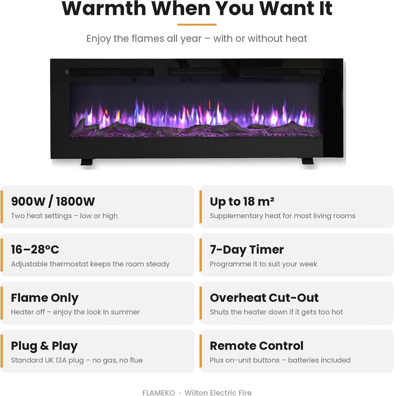 36" Media Wall Electric Fire Mounted Fireplace Wilton